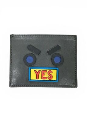 FENDI Robot "YES" Slate Gray Leather Card Holder